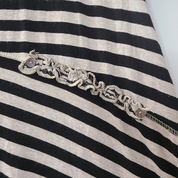 CATY LESCA PARIS Black & Tan Multi Stripe Short Sleeve Boho Tunic Top M-L - Picture 4 of 14